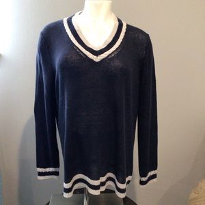 Talbots Navy Blue V Neck Linen Long Sleeve Sweater XLP
